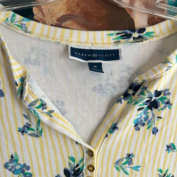 Karen Scott Yellow Floral Short Sleeve Top - Picture 4 of 16